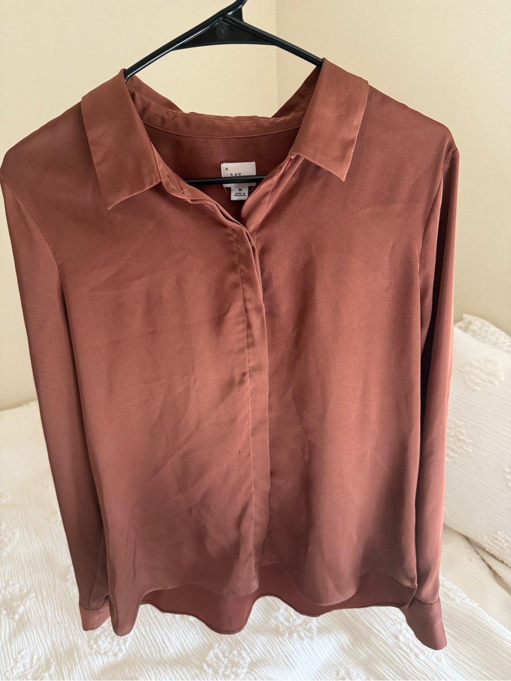 Women's Rust Satin Button-Front Blouse size M, Good